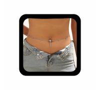 Cybche Boho Long strass chaîne de corps de taille cristal brillant pendu nombril Piercing anneau ceinture de ventre chaîne de taille avec anneau de nombril plage d’été accessoire de corps bijoux
