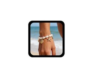 Cybche Boho Perle Ovale Bracelet Étoile De Mer Bracelet Coquille Feston Bracelets Perle Réglable Chaîne Conque Blanche Bracelets Bijoux Pour Femmes