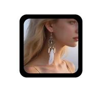 Cybche Boucles D'oreilles Boho En Plumes Blanches Longues Pampilles Tribal Frange Plumes Pendantes Crochet Vintage Indien Ethnique Chandelier Western Gypsy Boucles D'oreilles Bohème Pour Femmes