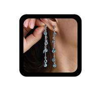 Cybche Boucles D'oreilles Boho Longues En Cristal Boucles D'oreilles Ronde Cz Dainty Rhinestone Tassel Chain Linear Earring Wedding Saphir Cubic Zirconia Front Back Studs Jewelry For Women