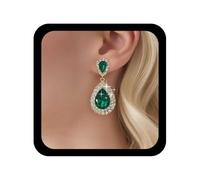 Cybche Boucles d'oreilles en larmes vert émeraude vintage Boucles d'oreilles en larmes en larmes en cristal Boucle d'oreille de pierre de pierre verteBoucle d'oreille de gouttes d'eau CZ Créé émeraude
