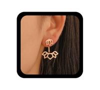 Cybche Boucles D'oreilles Fleur De Lotus Vintage Boucles D'oreilles Veste D'oreille Boucles D'oreilles Fleur D'or Boucles D'oreilles Lotus Creuses Boucles D'oreilles Clou Devant Derrière Bijoux