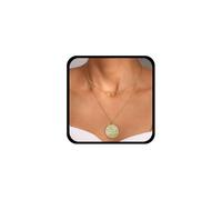 Cybche Collier bohème avec pendentif en forme de grand disque doré martelé, collier médaillon, collier avec anneau en O, bijoux pour femme