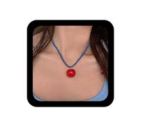 Cybche Collier Boho Bleu Petit Collier De Perles De Rocaille Colliers Ras Du Cou Fruits Rouges Colliers Pendentif Tomate Minuscules De Perles Chaîne Minimaliste De Perle De Riz Bijoux