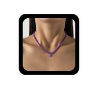 Cybche Collier ras du cou bohème avec petites perles de rocaille - Collier de mariage en émail rose avec pendentif en forme de cœur - Collier minimaliste en perles de riz - Bijoux pour femme, Zinc