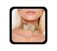 Cybche Punk À Paillettes Large Collier Ras Du Cou En Maille Métallique Colliers À Paillettes Métalliques Colliers Ras Du Cou En Strass Or Collier Ras Du Cou En Maille Courte Bijoux De Fête Pour Femmes