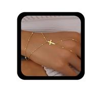 Cybche Punk Croix Anneau De Doigt Bracelet Crucifix Or Bracelet Crucifix Esclave Bracelets Croix Réglable Chaîne De Main Chaîne À Boules Bracelets Harnais Bijoux Pour Femmes