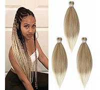 Cybelleza 26" Rajout Cheveux Tressés Pré-étirées Cheveux de Tressage EZ Braids meches Pre Stretched Braiding Hair Yaki Professionnel Synthétique Extensions de Cheveux 3pcs, Blond foncé & Bleach Blonde