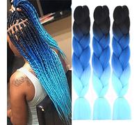 Cybelleza 3 Pièces Tressage Extension de Cheveux Braiding Hair Synthétique Jumbo Braids Meches Cheveux pour Tressés Africaine, 60cm 300g Noir/Saphir/Bleu ciel