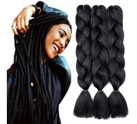 Cybelleza Meches pour Tresses Africaine Extensions pour Tresse 60cm Lot de 3 Jumbo Braids Extension Cheveux au Crochet Tressage synthétique 300g, Noir Foncé