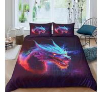 Cyber Dragon Head Parure de Lit Léger Microfibre résistante 3 Pièces 3D Effet Fantaisie Neon Art Style Housse de Couette avec 2 Taies d'oreiller Hypoallergique for Adulte Double（200x200cm）
