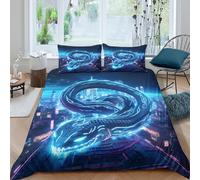 Cyber Dragon Housse de Couette Microfibre 3 pièces Imprimé en 3D Hypoallergique Fantaisie Digital Art Parure de Lit avec 2 x Taies d'oreiller Respirante for Adulte Single（135x200cm）