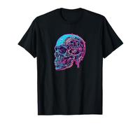 CYBER FUSION T-Shirt Crâne Futuriste Cybernétique High-Tech Noir Unisex-Adultes S