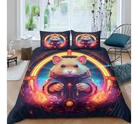 Cyber hamster Ensemble De Literie Microfibre 3 pièces Imprimé en 3D Hypoallergique Sci-fi cartoon style Housse de Couette avec Fermeture Éclair Ultra Douce for Chambre Enfants Super king（260x220cm）