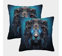 Cyber Lion - Art numérique Housse Coussin 2 Pièces Art Taie d'oreiller Decoration Carré Housses Coussin Canape Luxe pour Siège Maison 45x45cm