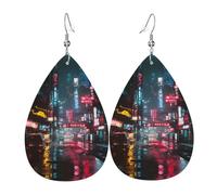 Cyber Neon Street Boucles d'oreilles en cuir en forme de goutte | Design haut de gamme, boucles d'oreilles légères et luxueuses
