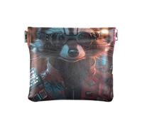 Cyber Raton laveur Nightscape Portefeuille en cuir noir, petit porte-monnaie en cuir, portefeuilles pour femmes S, Cyber Raccoon Nightscape Noir, 4.33x3.74In, Cyber Raccoon Nightscape Noir
