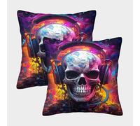 Cyber Skull - Art numérique Housse Coussin 2 Pièces Art Taie d'oreiller Décoratif Carrées Housses De Coussin Salon Et Lit Protecteurs
