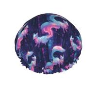 Cyber Style Bonnet de douche imprimé renard pour femme, réutilisable, double couche, bande élastique, bonnets de bain pour cheveux longs pour la douche