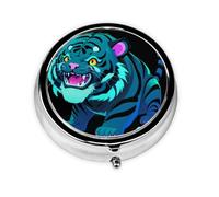 Cyber Tiger Circuit Mini pilulier rond, peut être mis dans un portefeuille, une poche, léger et pratique, pilulier à 3 compartiments, pilulier portable,