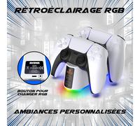 Cyber V01 Station de Charge pour Les manettes PS5 - Chargeur Manette PS5 DualSense & DualSense Edge - Charge Rapide et 10 Modes de lumière RGB - Blanc