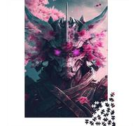 Cyber Warrior with Cherry Blossoms 1000Pc Puzzle for Adults Cherry Blossom Wolf Silhouette for The Whole Family Women, Gifts for Men 38x26cm 1000pcs