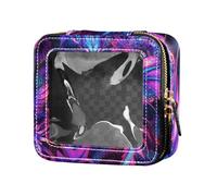 Cyberblue Petite trousse de maquillage de voyage en cuir avec dragon violet