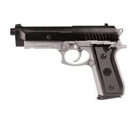 CyberGun Pistolet Airsoft- PT92 Bicolore modèle à Ressort(Spring)-ref.210125-Couleur:Noir/Argent-Culasse métal-Puissance 0.5 Joule