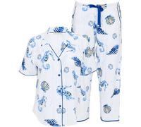 Cyberjammies Cyberjammies Blue Sea Horse Stripe Print Short Sleeve Pyjamas Set