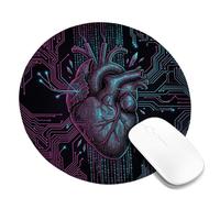 Cybernetic Anatomical Heart Tech Art Petit tapis de souris | Thème anatomie cybernétique, détails du code binaire, motifs de circuits imprimés, décoration d'espace de travail axée sur la