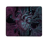 Cybernetic Anatomical Heart Tech Art Petit tapis de souris | Thème anatomie cybernétique, détails du code binaire, motifs de circuits imprimés, décoration d'espace de travail axée sur la
