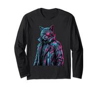 Cyberpunk Cat Cyborg Science-Fiction Synthwave Future Art Manche Longue