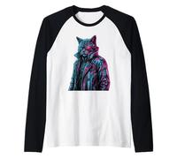 Cyberpunk Cat Cyborg Science-Fiction Synthwave Future Art Manche Raglan