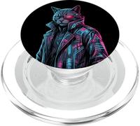 Cyberpunk Cat Cyborg Science-Fiction Synthwave Future Art PopSockets PopGrip pour MagSafe
