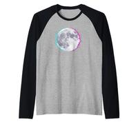 Cyberpunk Glitch Moon - Retro Vaporwave Full, Moon Art Manche Raglan