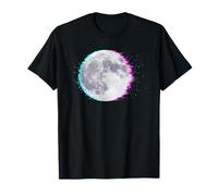 Cyberpunk Glitch Moon - Retro Vaporwave Full, Moon Art T-Shirt