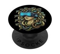 Cyberpunk Medusa VR Casque Mythologie Grecque Drôle Gamer Art PopSockets PopGrip Adhésif