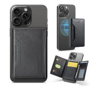 Cyberwork Porte-Cartes MagSafe Magnétique en Cuir PU, Blocage RFID, 8 Emplacements Cartes, 3 Poches Monnaie + Fenêtre ID, Portefeuille Élégant pour iPhone 17/16/15/14/13/12, Porte Carte Cuir Noir