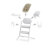 CYBEX Gold LEMO Set Chaise Haute 4en1, évolutive, 0 - 99 ans, Peut être utilisé dès la naissance ; Inclus Nid de transat, Set pour bébé, Plateau de collation, Réducteur nouveau-né, Appui-tête et Set Adaptateurs : Aluminium / Plastique ; All White