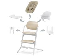 CYBEX Gold LEMO Set Chaise Haute 4en1, évolutive, 0 - 99 ans, Peut être utilisé dès la naissance ; Inclus Nid de transat, Set pour bébé, Plateau de collation, Réducteur nouveau-né, Appui-tête et Set Adaptateurs : Aluminium / Plastique ; Sand White