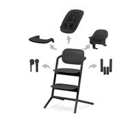 CYBEX Gold LEMO Set Chaise Haute 4en1, évolutive, 0 - 99 ans, Peut être utilisé dès la naissance ; Inclus Nid de transat, Set pour bébé, Plateau de collation, Réducteur nouveau-né, Appui-tête et Set Adaptateurs : Aluminium / Plastique ; Stunning Black