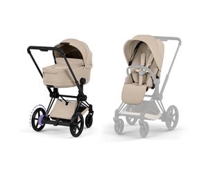 Cybex - Pack duo Poussette électrique tout-terrain e-Priam 2026 avec nacelle pliable - Matt Black Cozy Beige