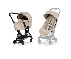Cybex - Pack Duo Poussette ultra-compacte Coya Confort 2026 avec nacelle pliable - Matt Black Cozy Beige
