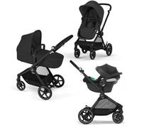 CYBEX Pack Poussette Trio EOS BLACK Moon Black : Poussette convertible 2en1 + Siège auto Aton B2 i-size + Hamac convertible Nacelle