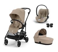 CYBEX - Poussette Trio Melio Carbon + Siège auto Cloud T Plus + Nacelle Melio Cot Almond Beige