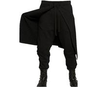 Cyborey Pantalon viking médiéval pour homme Renaissance, gothique, costume de cosplay, noir, avec lacets, pantalon de pirate, Noir, L