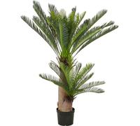 Cycas palmier plante artificielle 145cm avec 42 feuilles vertes dans un pot en plastique résistant aux UV 23x18cm