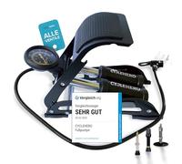 Cyclehero Pompe à pied avec double cylindre, pompe à pied pour toutes les valves, pompe à air puissante avec manomètre jusqu'à 10 bar pour une utilisation polyvalente, pompe à pédale de qualité