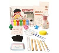 cycletour Kit Poterie, 1 kg Argile Autodurcissante, Comprenant 20 ML Vernis Argile, 5 Outils de Façonnage et Mode D'emploi. Kit Poterie Adulte pour Débutants et Adultes