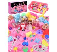 cycletour Sable Magique Série Château L'ensemble, Magic Sand Comprend 1 kg de Rose Super Sand, 1 Boîte de Rangement les 47 Types D'accessoires, Sable Magique Enfant 3 ans et Plus